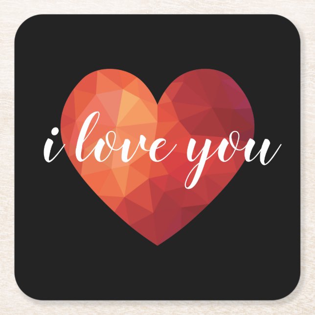 I love you red valentine heart art square paper coaster (Front)