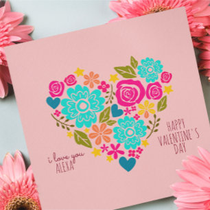 I LOVE YOU RETRO BOHO HEART-SHAPE VALENTINE'S CARD
