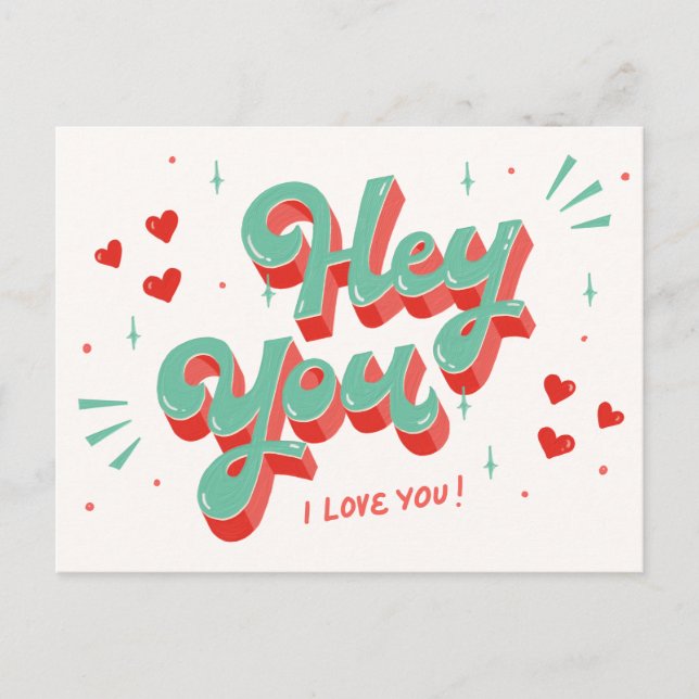 I Love You retro lettering post card (Front)
