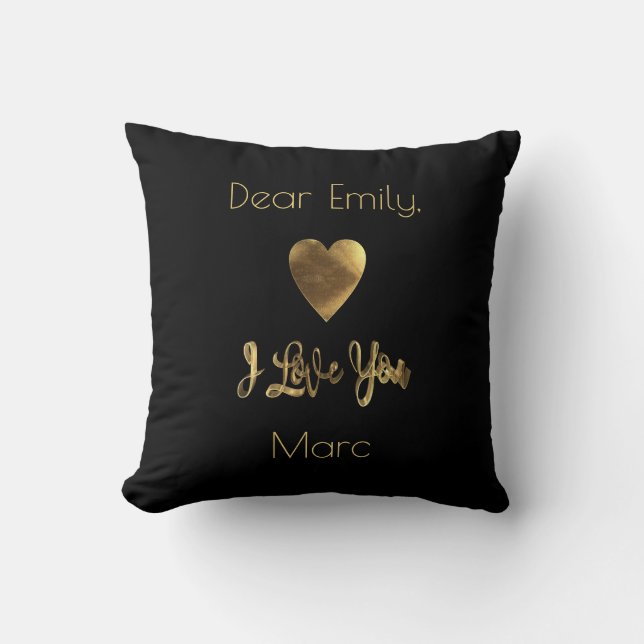 I Love You Romantic Heart Red Gold Typography Cushion (Front)