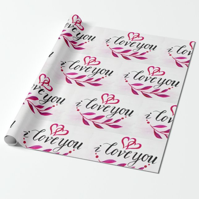 i Love You Romantic Joining Hearts Wrapping Paper (Unrolled)
