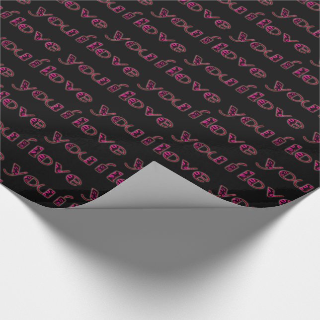 I Love You Romantic Pink Lipstick Kiss Typography Wrapping Paper (Corner)
