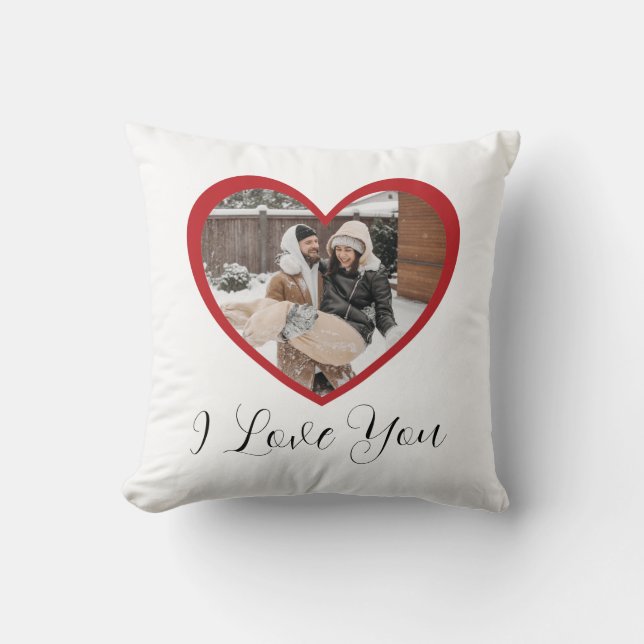 I love you romantic red heart shaped photo cushion (Front)