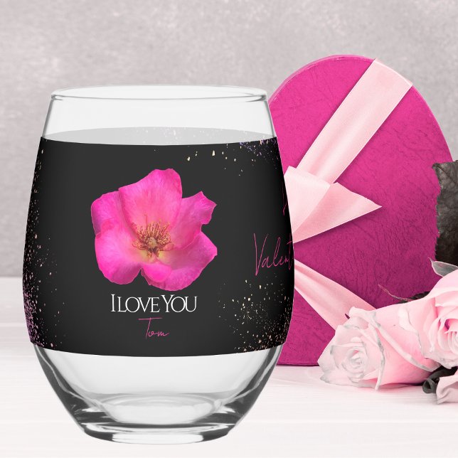 I Love You - Rose -Valentines Personalized Trendy  Stemless Wine Glass (Creator Uploaded)