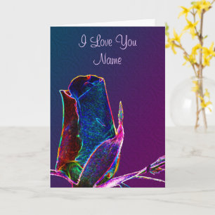 I Love You Rosebud Flower Personalised  Card