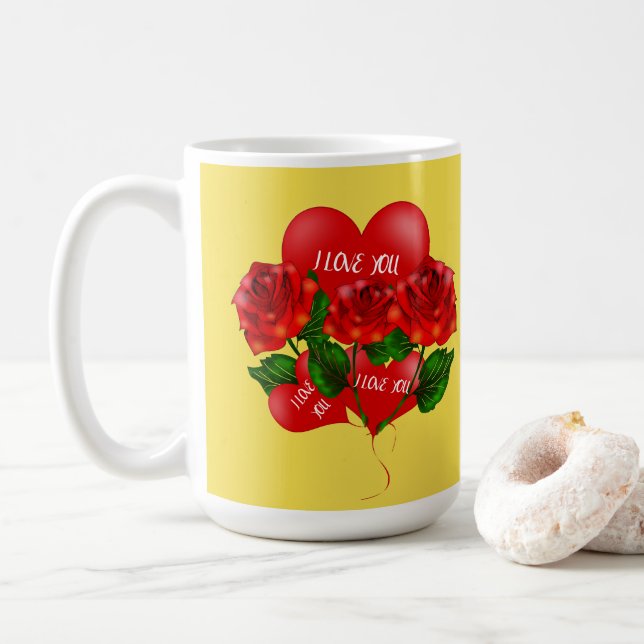 I Love You Roses and Balloons Combo Mug (With Donut)
