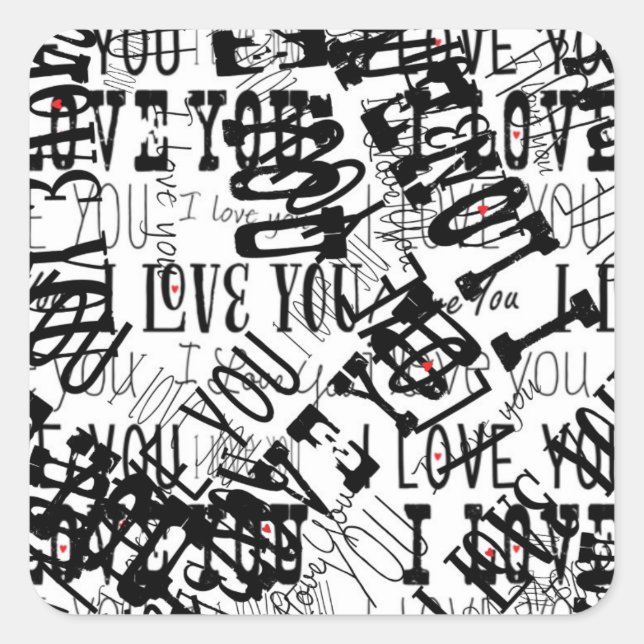 I LOVE YOU scramble Typography Valentines Sticker (Front)