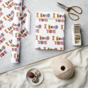 'I Love You' Scrapbook Lettering Wedding White Wrapping Paper