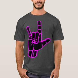 I LOVE YOU sign black hand pink outline Sign langu T-Shirt