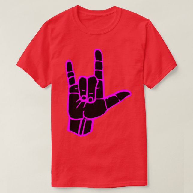 I LOVE YOU sign black hand white outline Sign lang T-Shirt (Design Front)