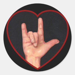 I LOVE YOU SIGN LANGUAGE ON BLACK CLASSIC ROUND STICKER