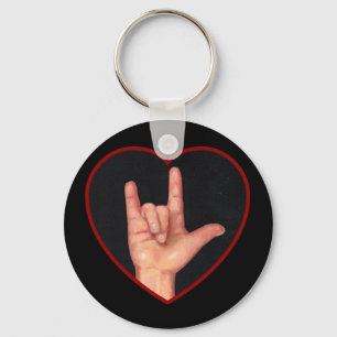 I LOVE YOU SIGN LANGUAGE ON BLACK KEY RING