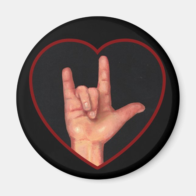 I LOVE YOU SIGN LANGUAGE ON BLACK MAGNET (Front)
