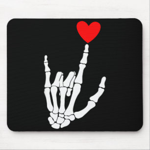 I Love You Skeleton Hand Sign Asl Heart Valentines Mouse Pad