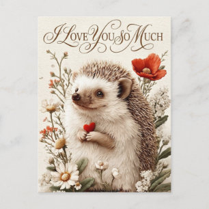 I Love You So Much: Hedgehog Heart Design Holiday Postcard
