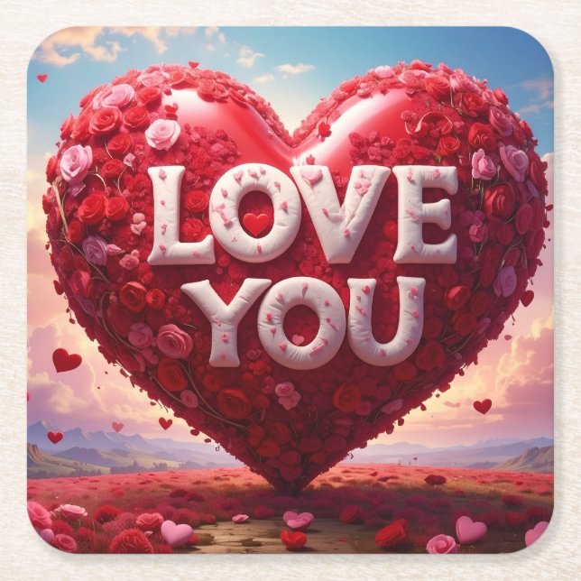 I love you square paper coaster (Front)