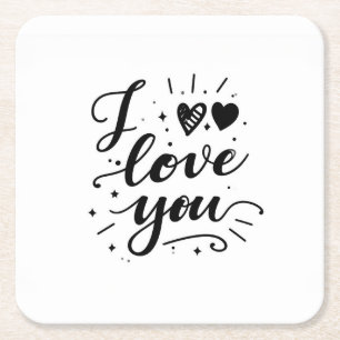 i love you square paper coaster