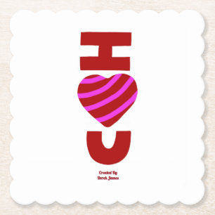 I Love You Square Scalloped Paper Coaster