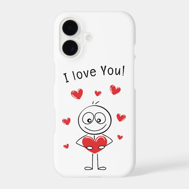I Love You Stick Figure Cute Hearts (Back)