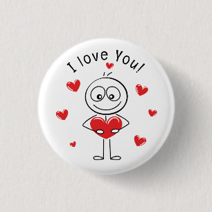 I Love You Stick Figure Cute Hearts 3 Cm Round Badge