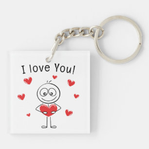 I Love You Stick Figure Cute Hearts Key Ring