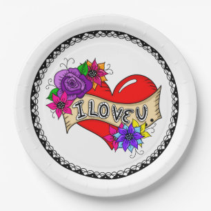 I Love You Street Art Graffiti Urban Heart Paper Plate