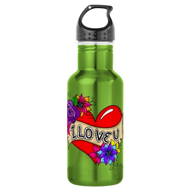 I Love You | Street Art Urban Heart   532 Ml Water Bottle (Front)
