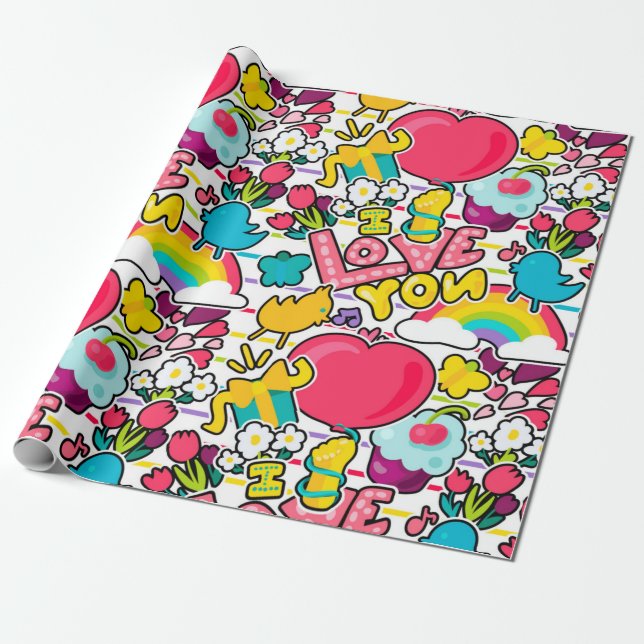I Love You Subway Art Pattern Wrapping Paper (Unrolled)