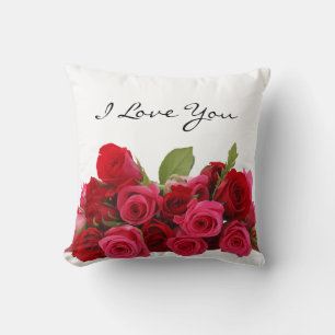 I Love You Sweetheart Red and Pink Roses Cushion