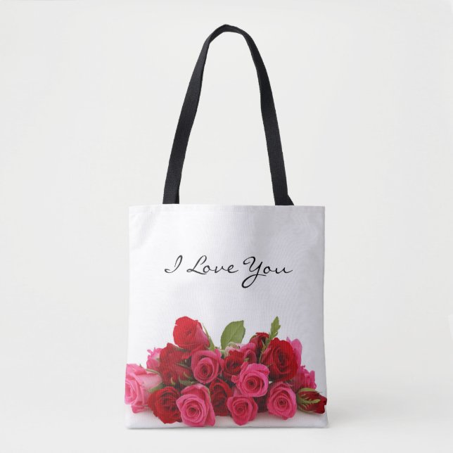 I Love You Sweetheart Red and Pink Roses Tote Bag (Front)