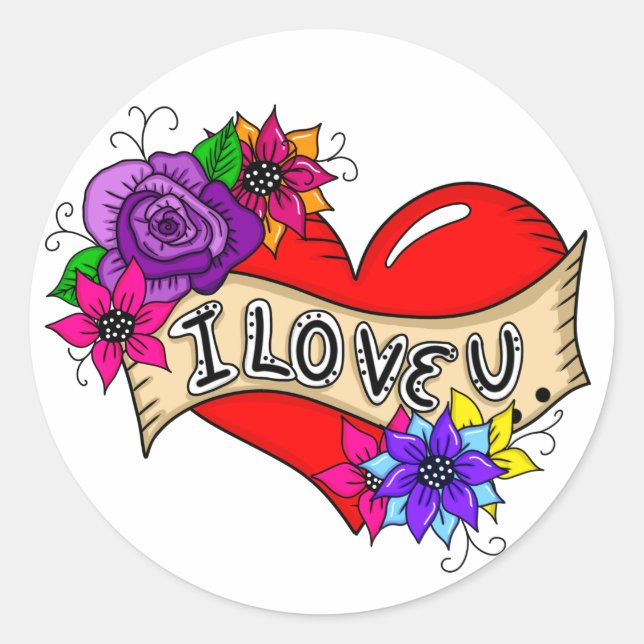 I Love You | Tattoo Heart Art   Classic Round Sticker (Front)
