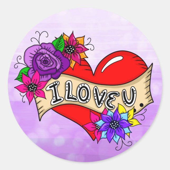 I Love You | Tattoo Heart Art    Classic Round Sticker (Front)