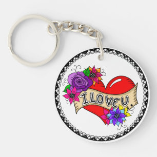 I Love You   Tattoo Heart Art Personalised   Key Ring