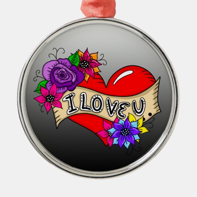 I Love You | Tattoo Heart Art Personalised Metal Ornament (Front)