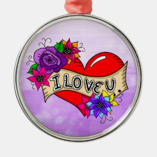 I Love You   Tattoo Heart Art Personalized    Metal Ornament