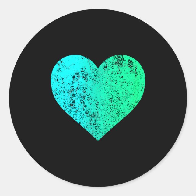 I Love You Teal Heart Distressed Valentine's Day  Classic Round Sticker (Front)