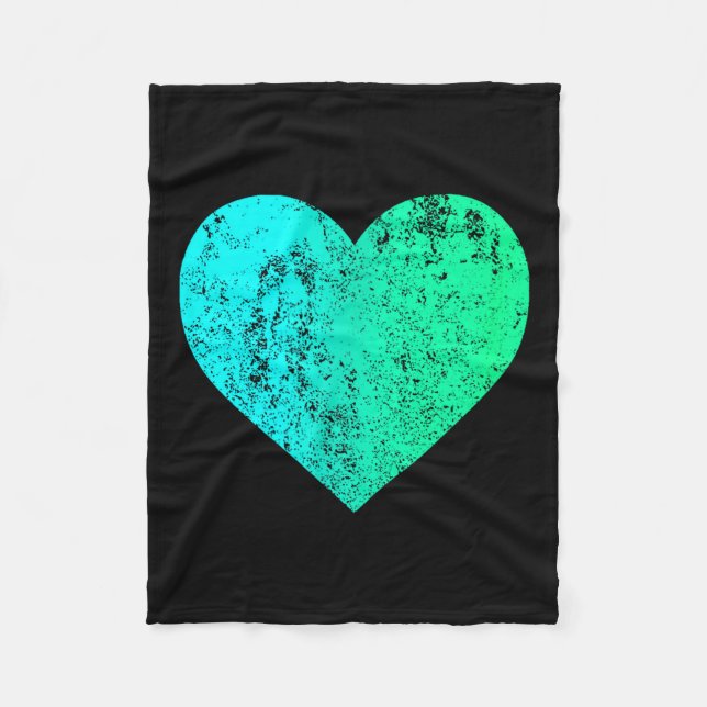 I Love You Teal Heart Distressed Valentine's Day  Fleece Blanket (Front)