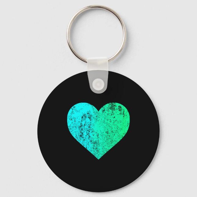 I Love You Teal Heart Distressed Valentines Day  Key Ring (Front)