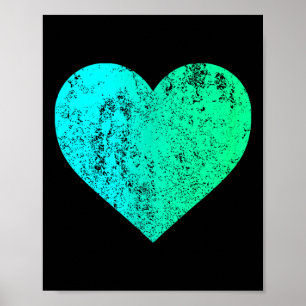 I Love You Teal Heart Distressed Valentine's Day Poster
