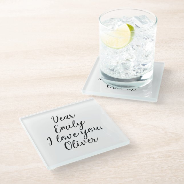 I Love You, Text Template Glass Coaster (Angled)