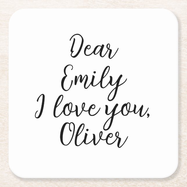 I Love You, Text Template Square Paper Coaster (Front)