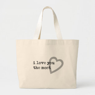 i love you the most cute heart large tote bag