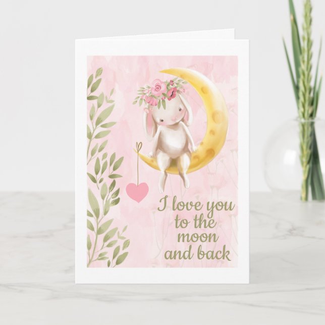 I love you to moon and back bunny Valentines Day Holiday Card (Front)