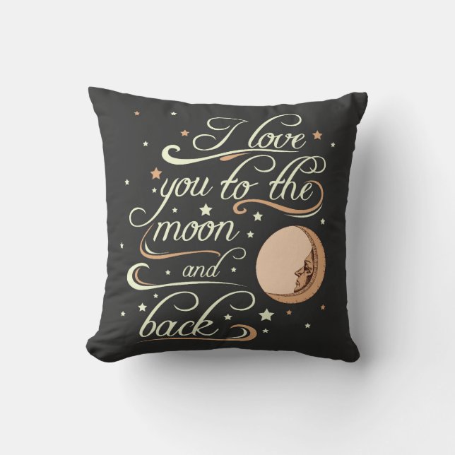 I Love You To The Moon And Back Black Cushion (Front)