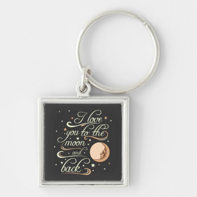 I Love You To The Moon And Back Black Key Ring (Front)