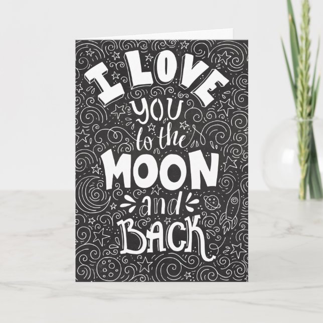 I Love You to the Moon and Back Chalkboard Holiday Card (Front)