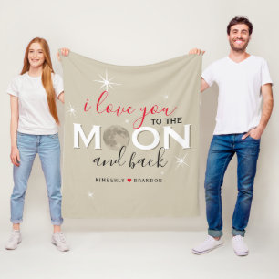 I Love You to the Moon and Back Couples Names Fleece Blanket