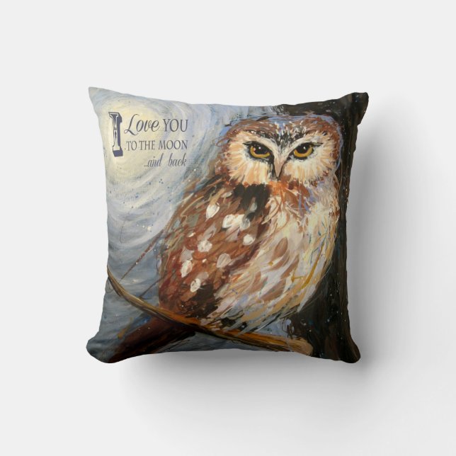 I Love You to the Moon and Back Owl Pillow (Front)