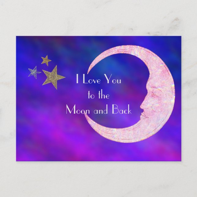I Love You to the Moon and Back, Pink Bling Moon Postcard (Front)