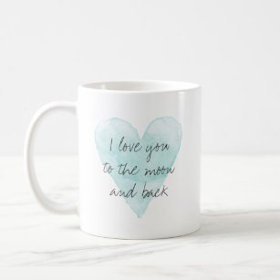 I love you to the moon and back water colour heart coffee mug